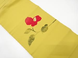 塩瀬　手描き　椿模様名古屋帯